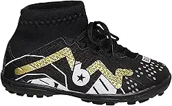 Chuteira Society Infantil Botinha Blank Star Preta Dourado com Solado Costurado 26 ao 33