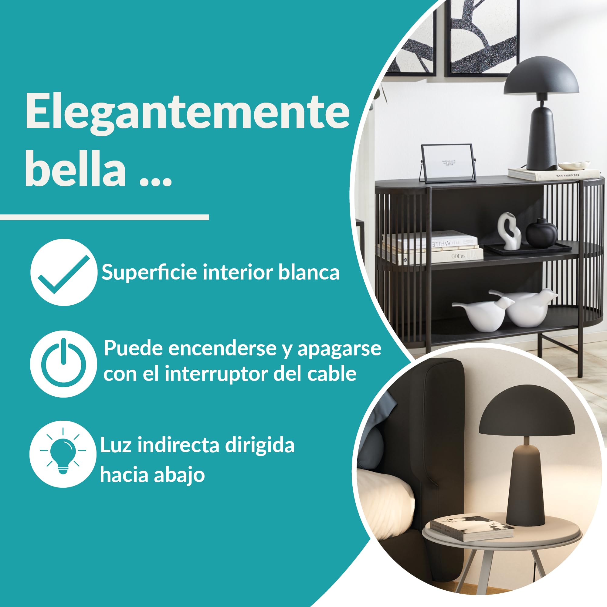 EGLO Lámpara de mesa Aranzola, luminaria geométrica para mesa de noche | iluminador de metal en blanco y negro, luz deco para sala y dormitorio, casquillo E27
