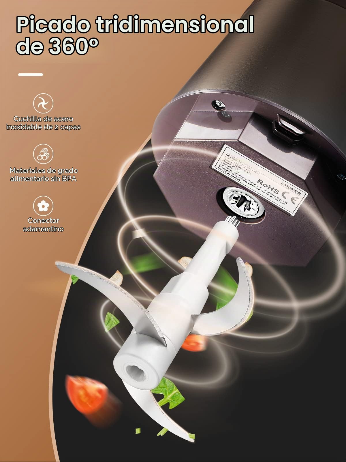 FOHERE 350W Picadora Eléctrica de Alimentos 3.5 L Trituradora de Alimentos | de Acero Inoxidable, Picadora de Alimentos con 4 Cuchillas y 2 Velocidades Ideal para Cebolla, Calabaza, Carne, Hierbas