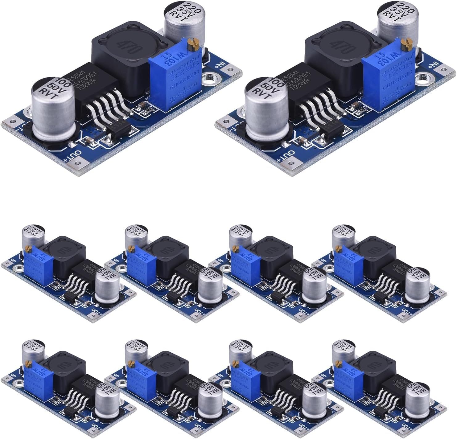 XL6009 DC-DC Step-Up Power Converter Module 3V-32V to 5V-35V Adjustable Voltage Regulator Booster Pack of 10 Compact Buck Converter Board with High Efficiency and Soldered Pin Headers