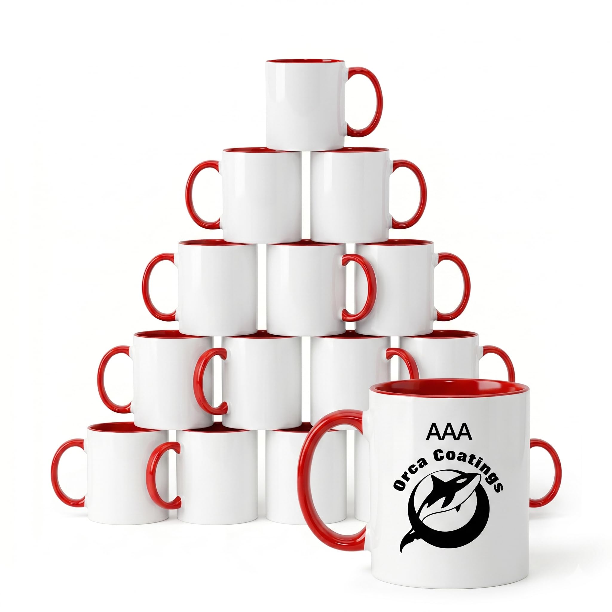 BGExpress Blank Sublimation Mugs Red 11oz - 72 Pack Wholesale White Ceramic Sublimation Coffee Mugs with Orca Coating for Heat Press Transfer Printing Red Handle and Inner