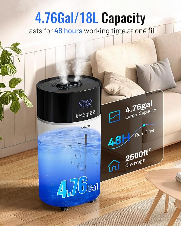 Yokekon Cool and Warm Mist Humidifier Large Room, 4.76Gal/18L Humidifiers for Home 2500 sq ft, Air Humidifiers for Bedroom with Diffuser&Extended Tube, Whole House Humidifiers for Nursery Baby Plants by YOKEKON - Image 4