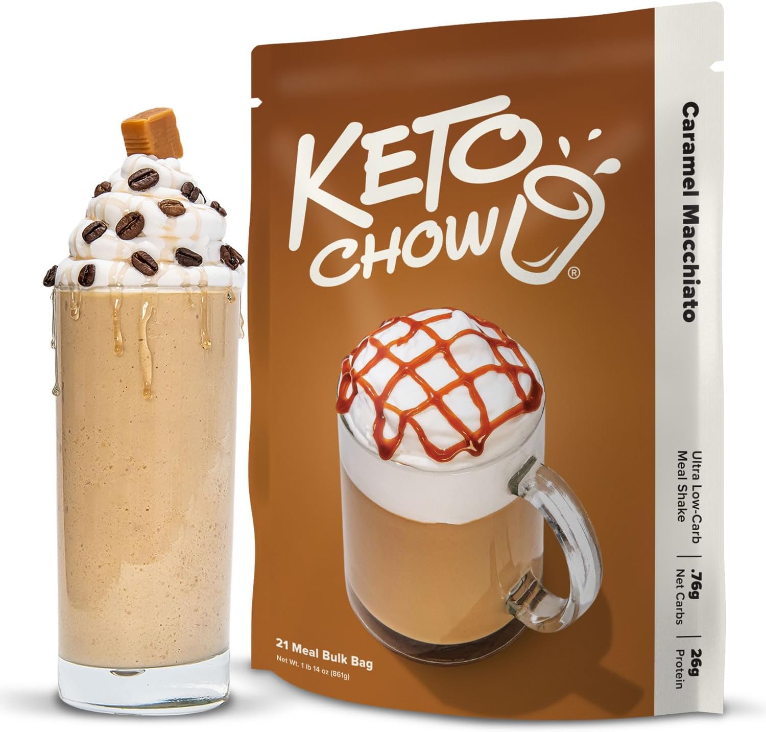Caramel Macchiato | Keto Meal Replacement Shake Powder | Nutritionally Complete | Low Carb | Delicious Easy Meal Substitute | Protein Rich You Choose The Fat | 21 Meal Serving