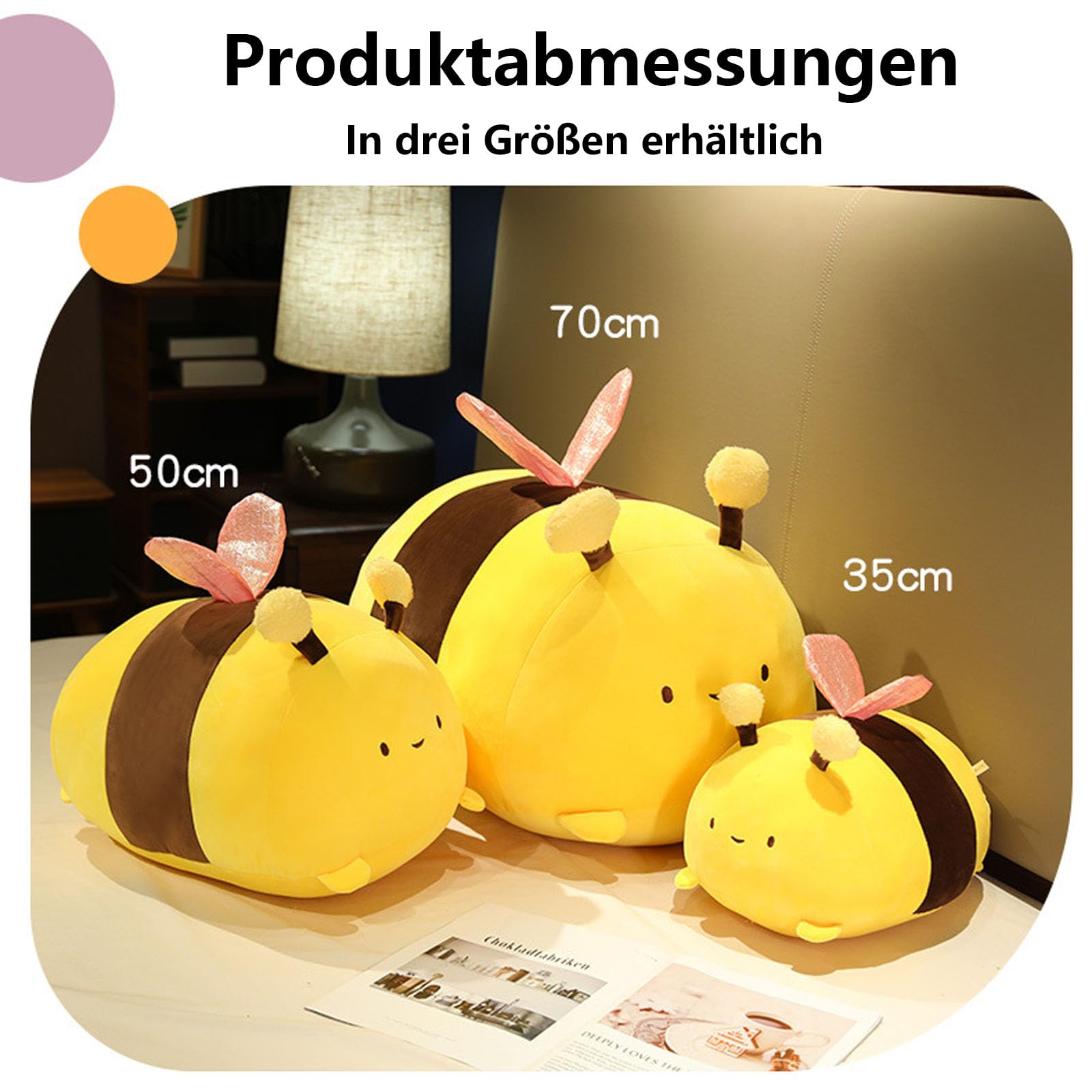 Honigbiene Kuscheltier, Niedliche Biene Plüschtier, Bee Plüsch Stofftier, Biene Plüschkissen Spielzeug, Gefüllte Tiere Insekt Hummel Puppe Kissen Geschenk für Freunde und Kinder (70cm)