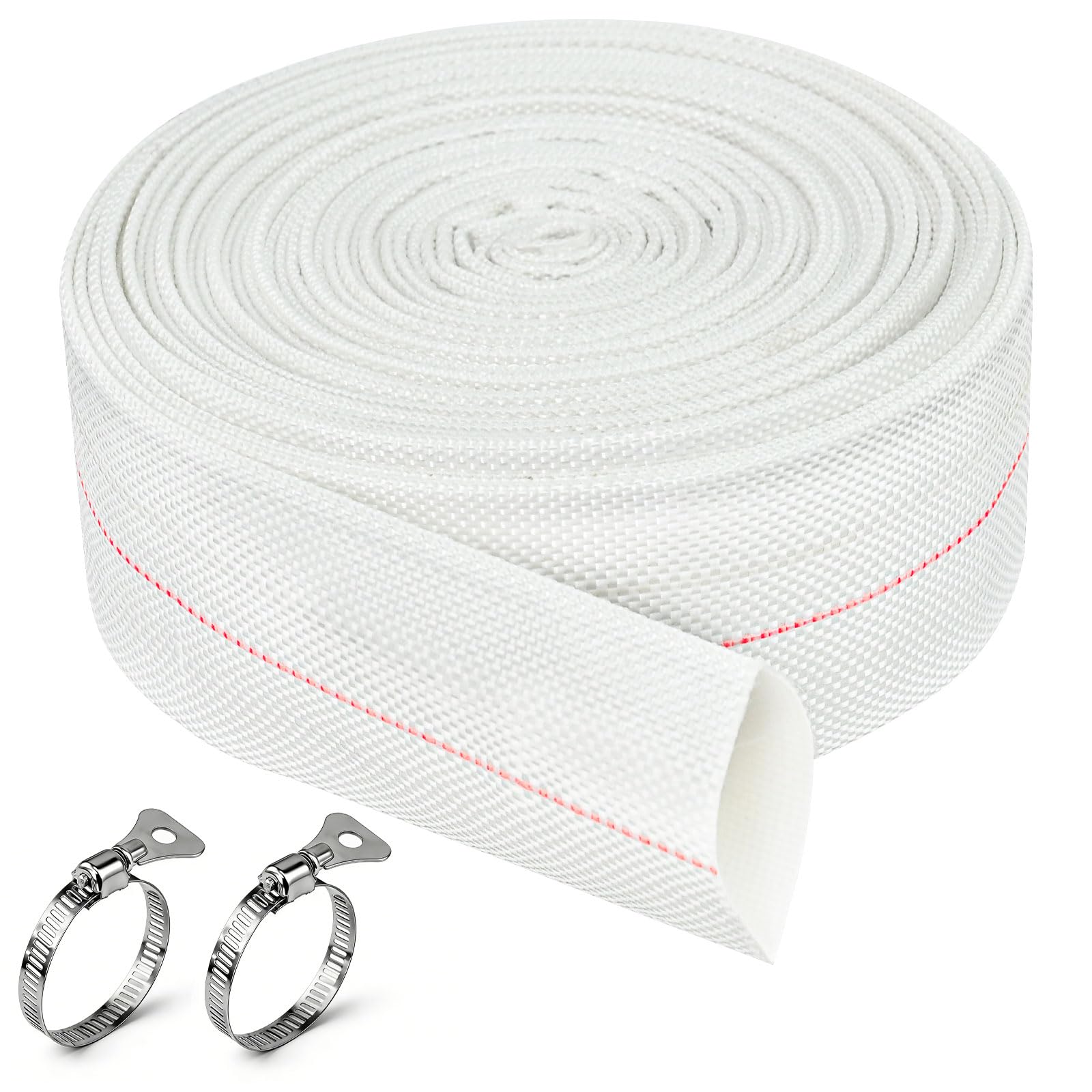 10m x 32mm (1 1/4") Layflat Discharge Hose - Reinforced Water Hose for Submersible, Sludge & Transfer Pumps Flexible, Kink-Resistant - Includes 2 Hose Clamps for Garden, Pool, Constructio