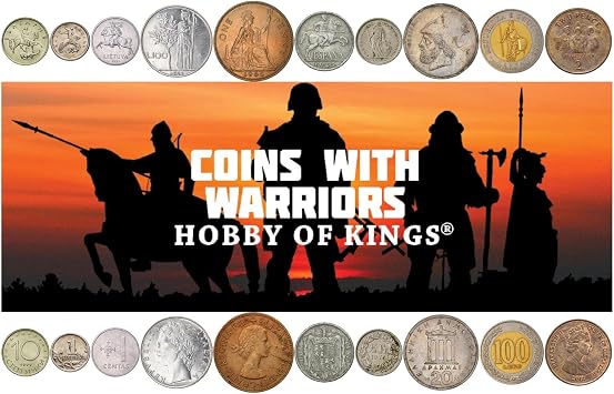 Warrior Novelty Coin Collection - 10 Fantasy Coins - Armed Cavalry, Soldiers, Fighters, Heroes, Deities - Warrior Figures Depicted