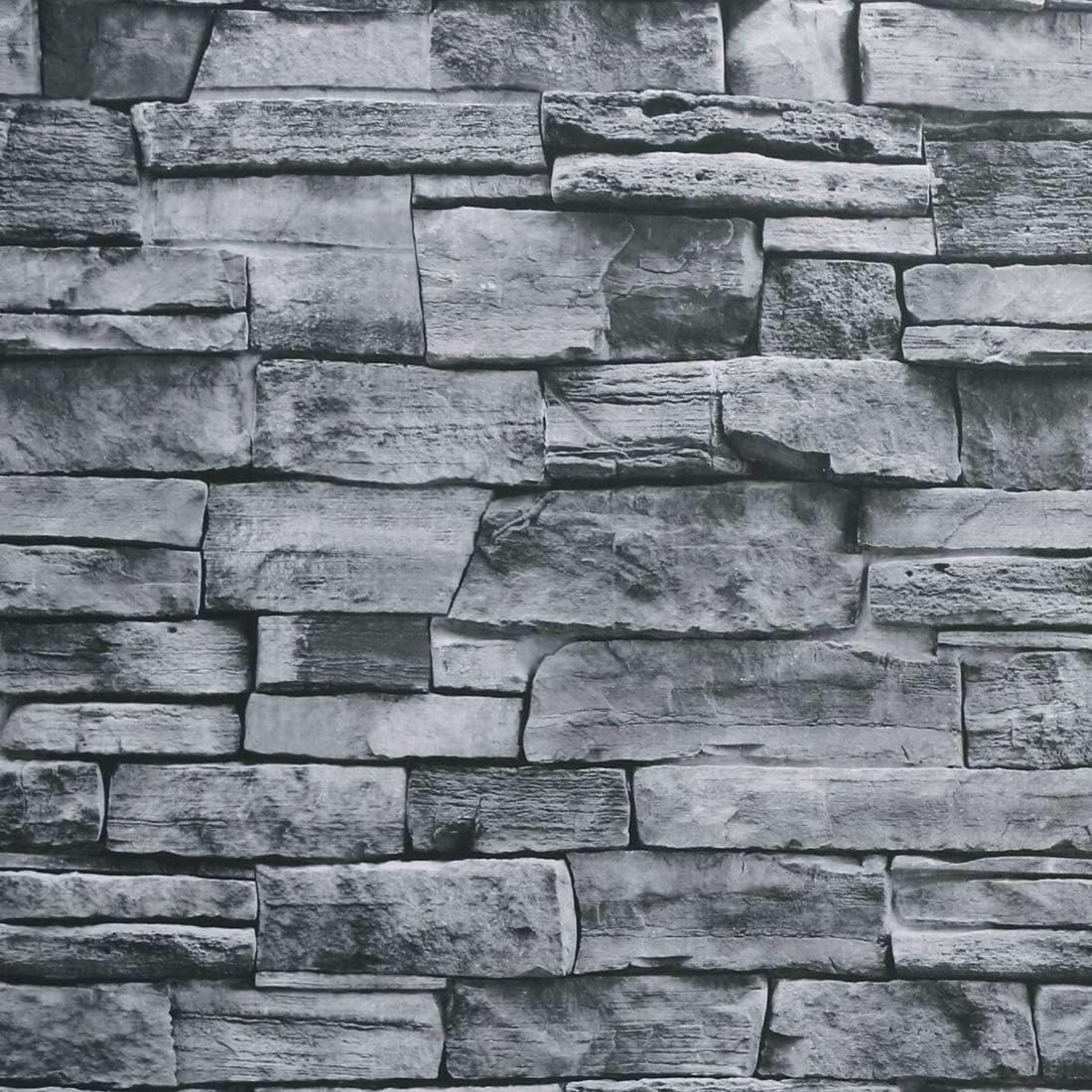 lanliebao Decorative Self-Adhesive Wallpaper Grey Brick Stick and Peel Wood Printed Stick Paper Easy to Apply Peel Stick Wallpaper (17.7x236 inch)