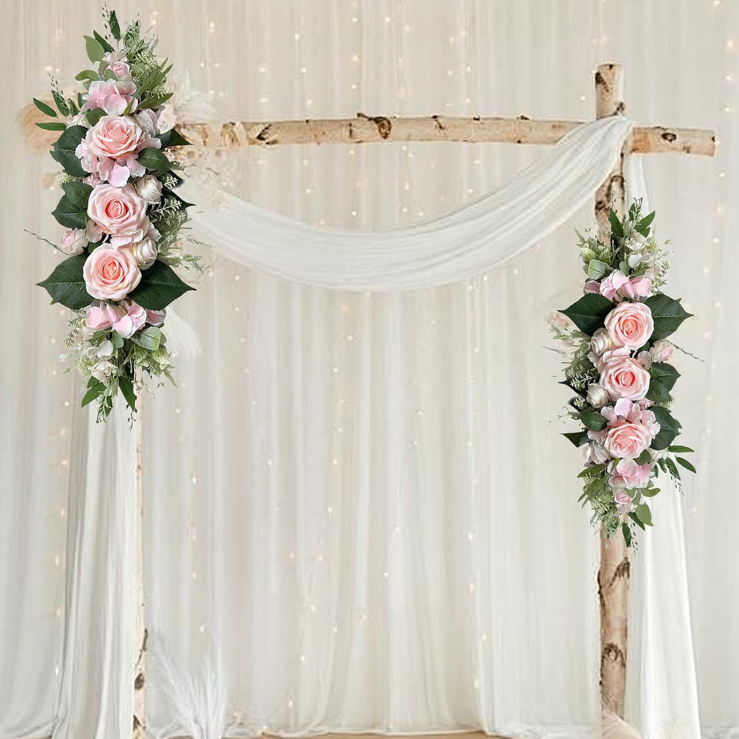 Artificial Flower Swag, 23.6inch Rustic Wedding Arch Flowers, Silk Rose Hydrangea Swag Arch Garland Lintel Floral Decoration with Green Leaves for Wedding Arch Front Door Wall (C)