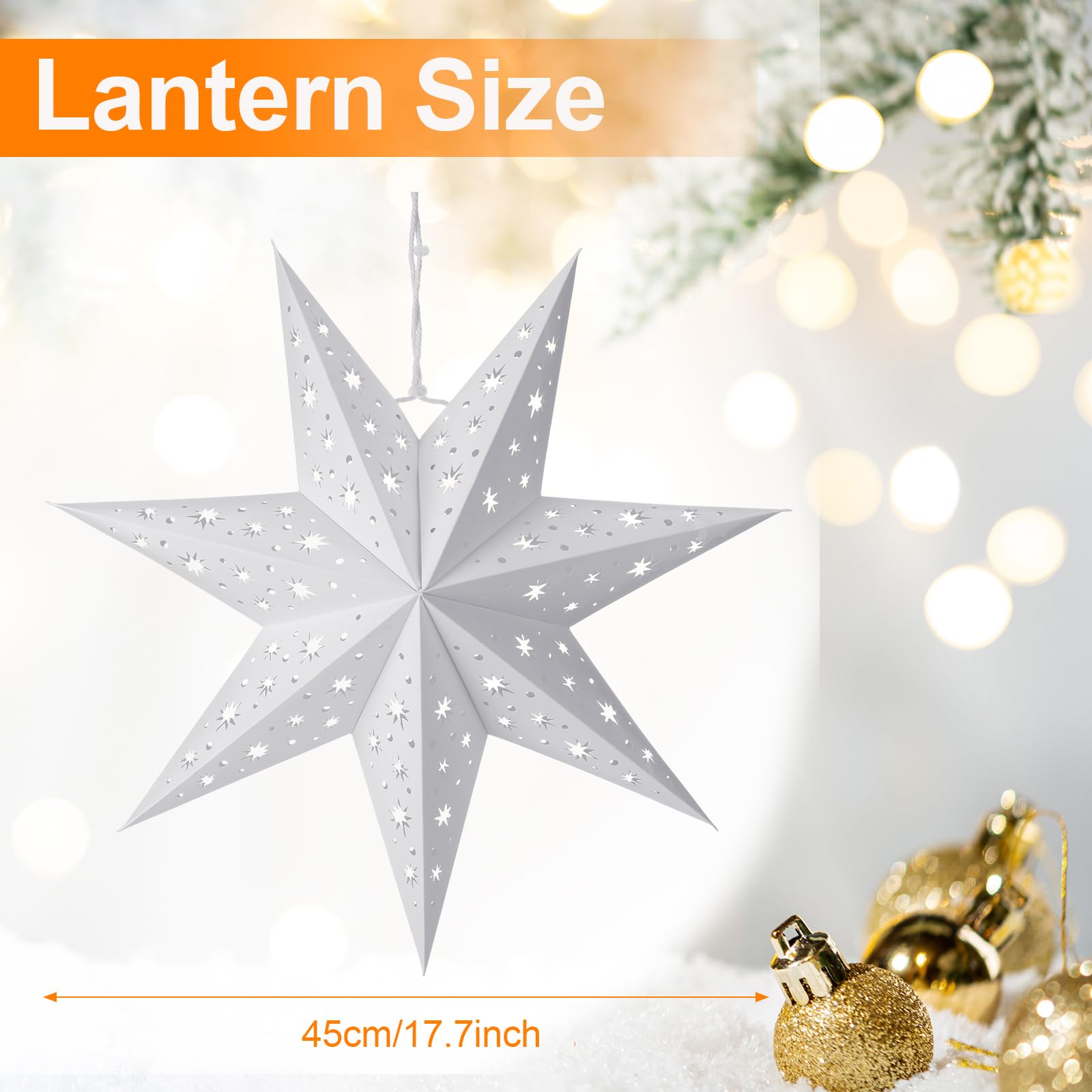 Christmas Star Paper Lantern Lampshade 19.7 Inch 7 Pointed Star Hanging Ornament Paper Lantern Shade for Weddings Holiday Birthday Home Decor (Not Included Light)