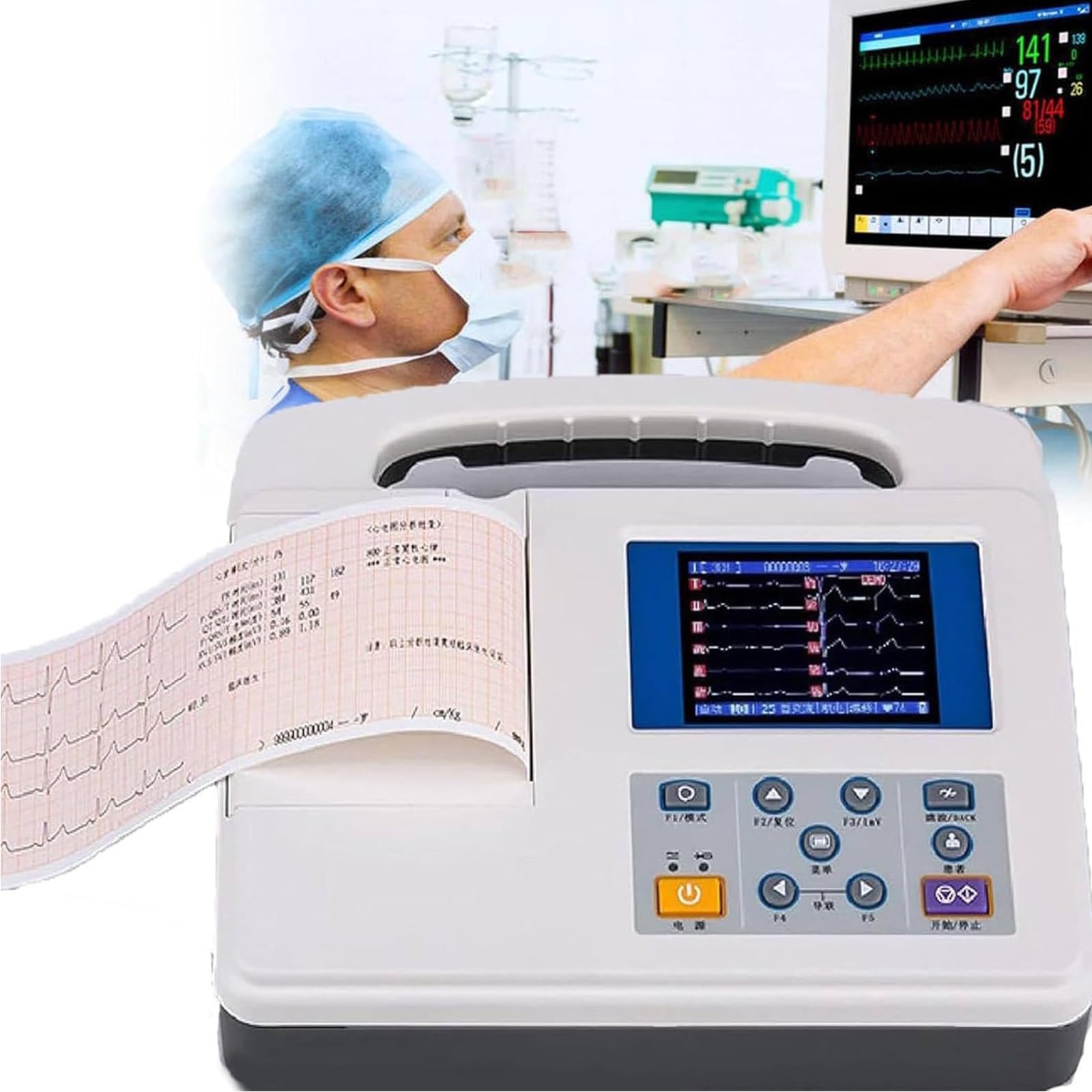 Monitor ECG/ECG Portatile, Monitor per Salute Cardiaca Domestica, Elettrocardiografo LCD Digitale Colori Professionale, 3 Canali con modalità Dimostrazione Forma D'Onda ECG