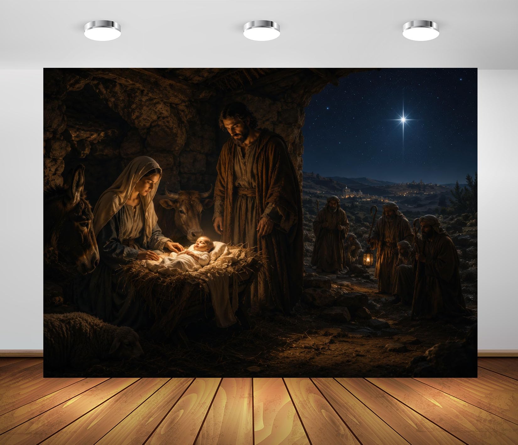 BELECO 4.6x3m Sfondo in tessuto scena Natività stella di Betlemme