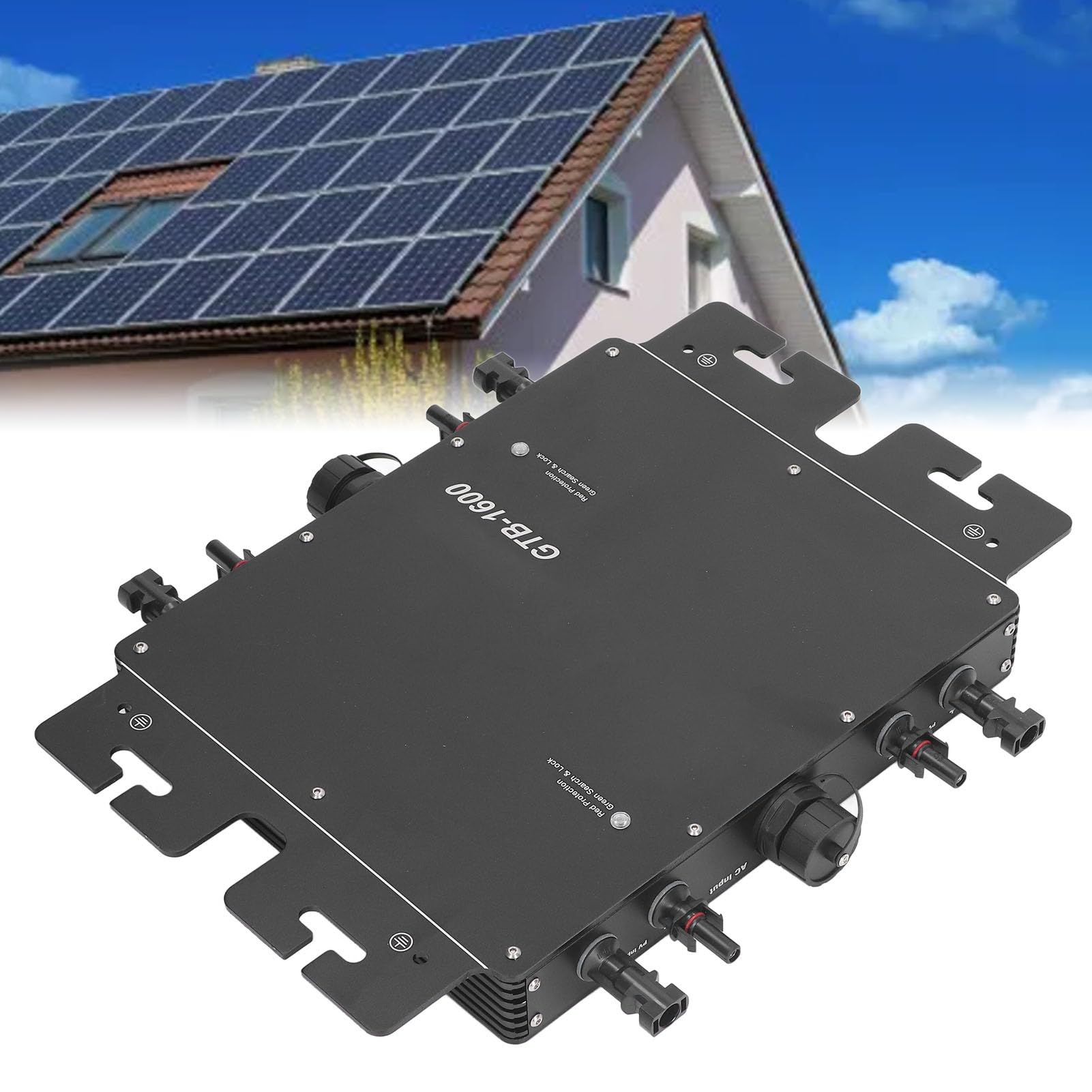 Fyearfly Solarpanel-WLAN-Wechselrichter, 1600 W Solar-Grid-Tie-Wechselrichter MPPT Mit WiFi-APP-Steuerung, Wasserdicht, Automatische Identifizierung, EU-Stecker 230 V, Für Wohnmobil-PV-Erzeugung