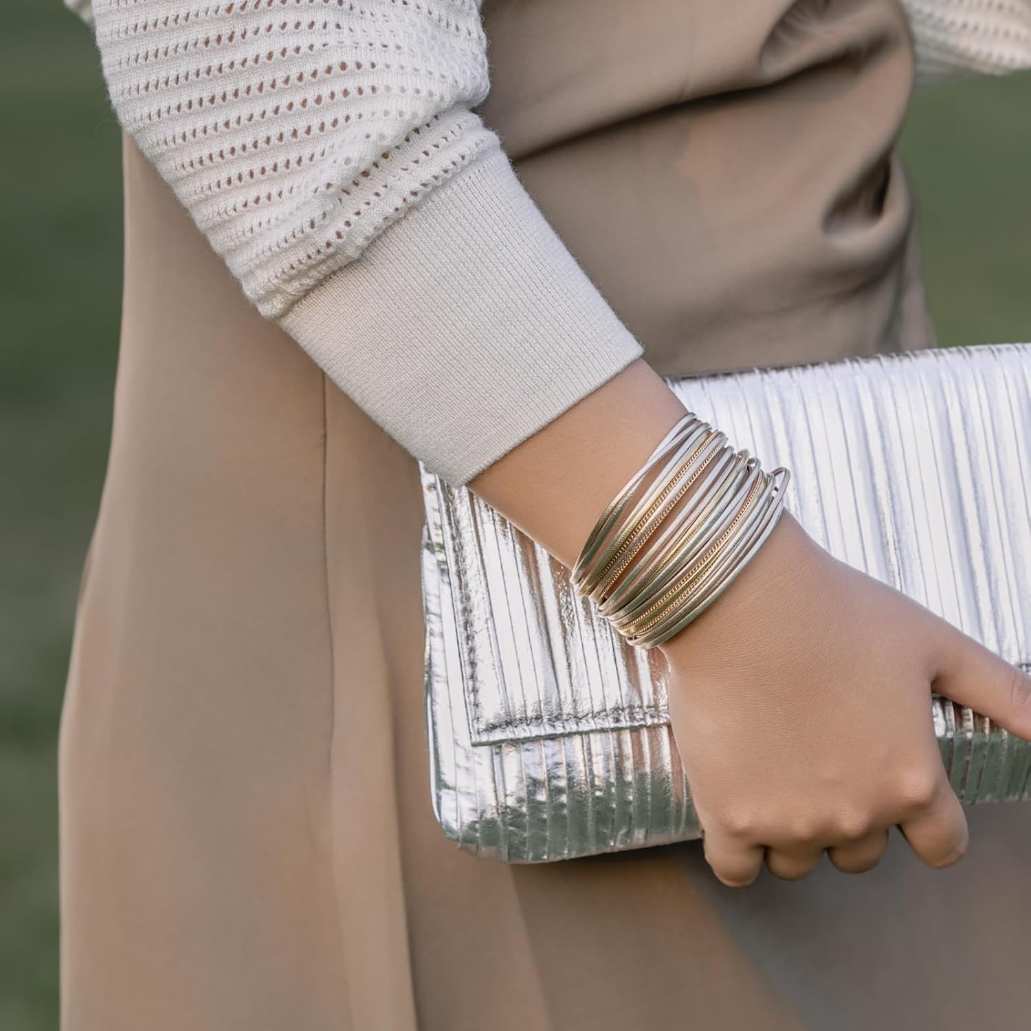 FANCY SHINY Boho Leather Wrap Bracelet Stackable Layered Bangle Cuff with Magnetic Clasp - Image 3