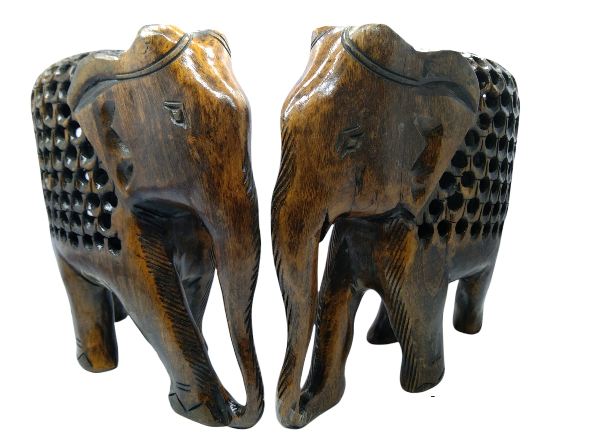 ORIENTALsHandcrafted Wooden Jali Elephant with Baby Elephant Inside (Black) | Home D�COR SHOWPIECE Item (6 INCH)