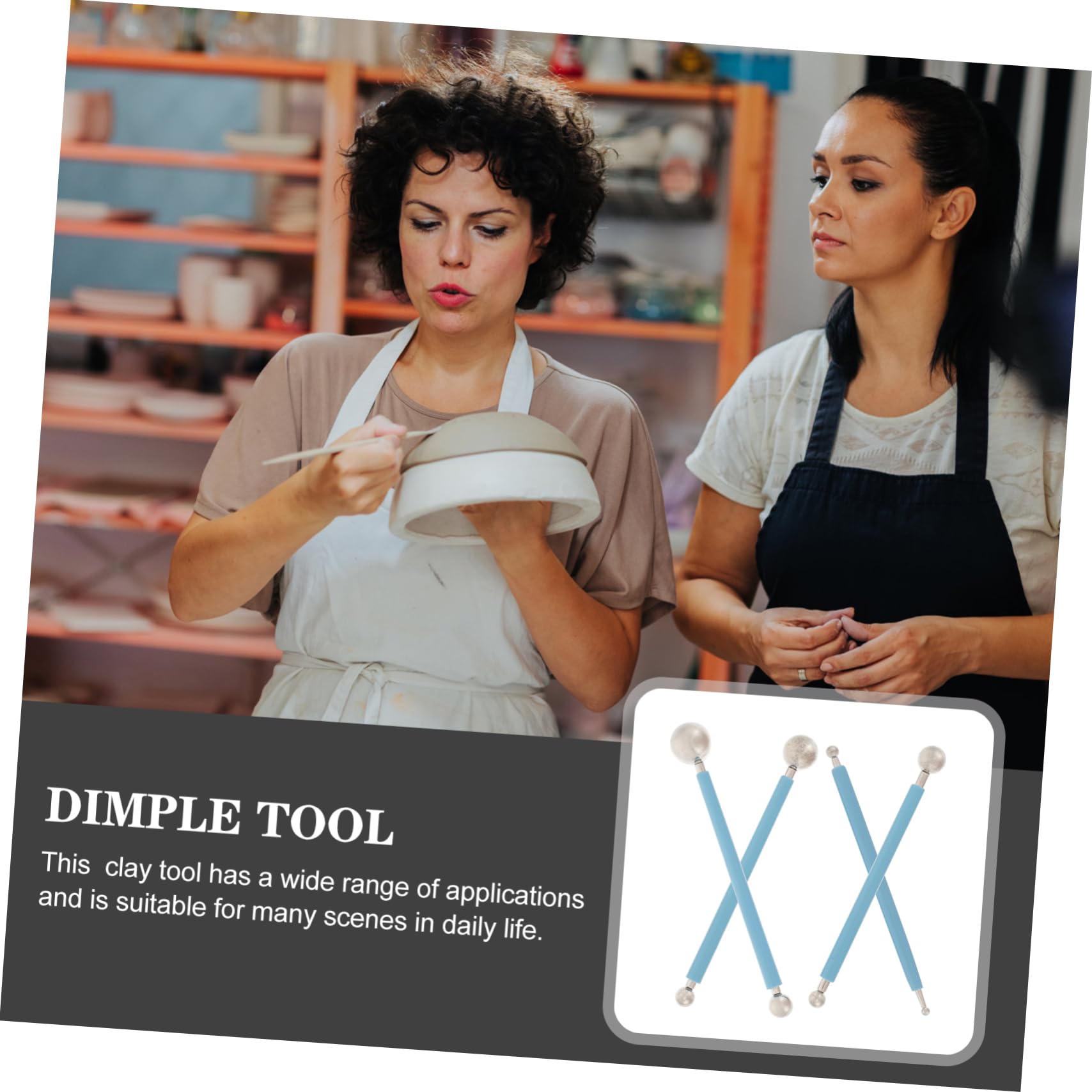 Veemoon 4pcs Clay Carving Tools Set Stainless Steel Clay Press Tools Double-Ended Ball Stylus