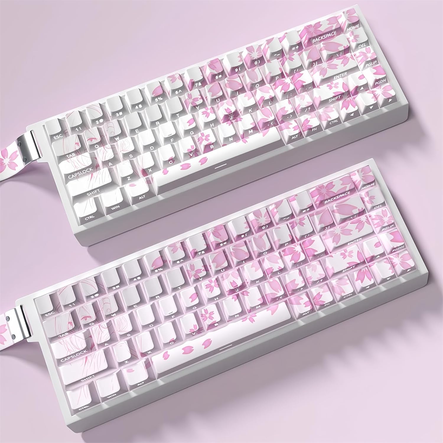 Cherry Blossom Pink Keycaps,Side Printed Shine Through Japanese Anime Keycaps Dye-Sub PBT Cherry Profile 140Keys Custom Key Caps Set for Cherry MX Switch Mechanical Gaming Keyboard (Pink-White)