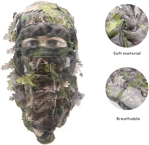Miniatura 2 de EAmber Ghillie - Sombrero frondoso de camuflaje 3D, máscara completa para la cabeza, pavo camuflaje, cazador, accesorios de caza