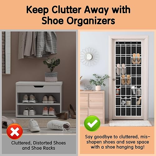 Vista 7 de Organizador colgante de malla transpirable con bolsillos grandes, diseño de ahorro de espacio para calzado de hombres y mujeres, armario, Negro