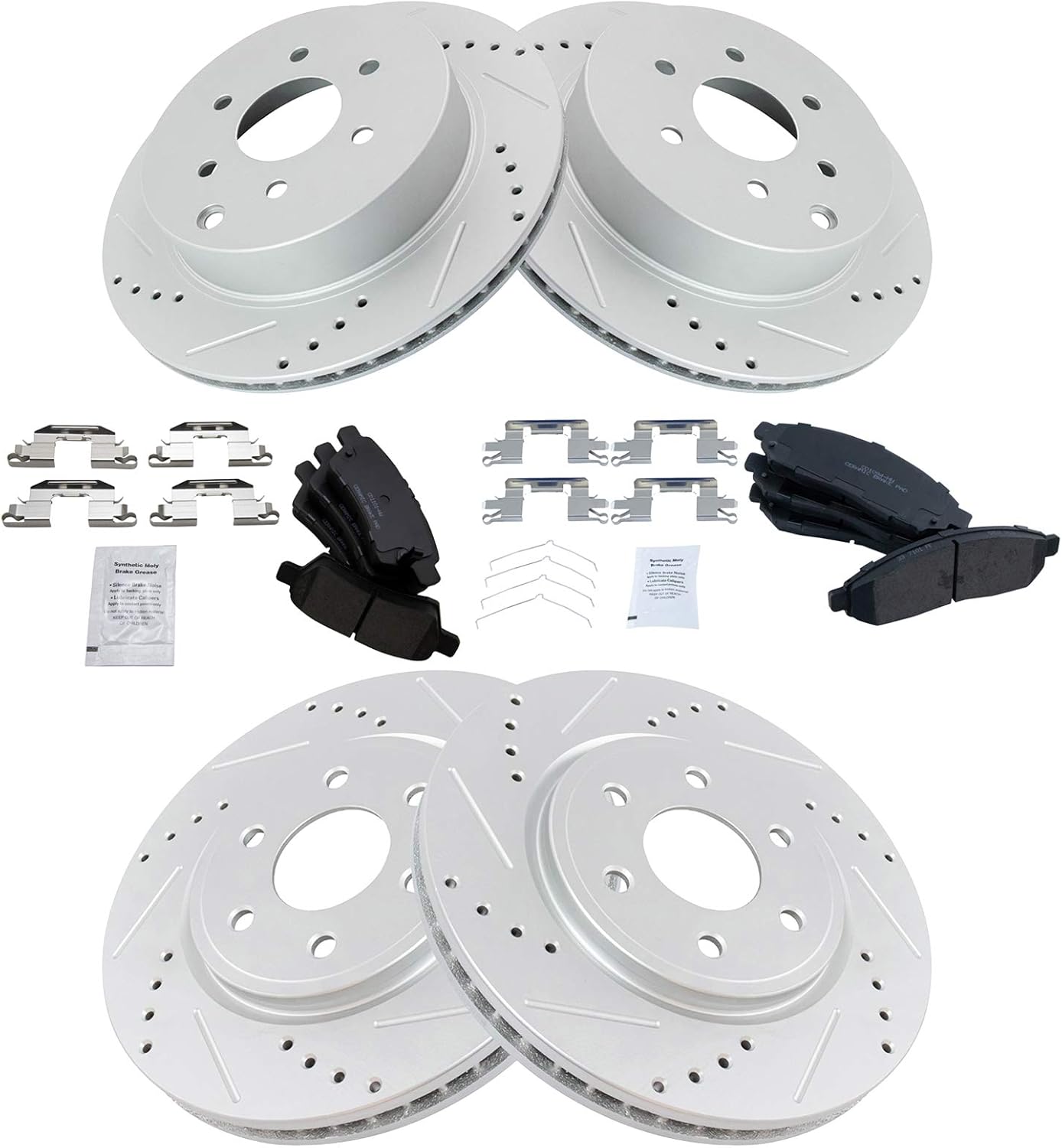 TRQ Front and Rear Performance Brake Pad & Rotor Kit Brake Pads Brake Rotors Set Ceramic Premium G-Coated Compatible with 2005-2012 Nissan Pathfinder