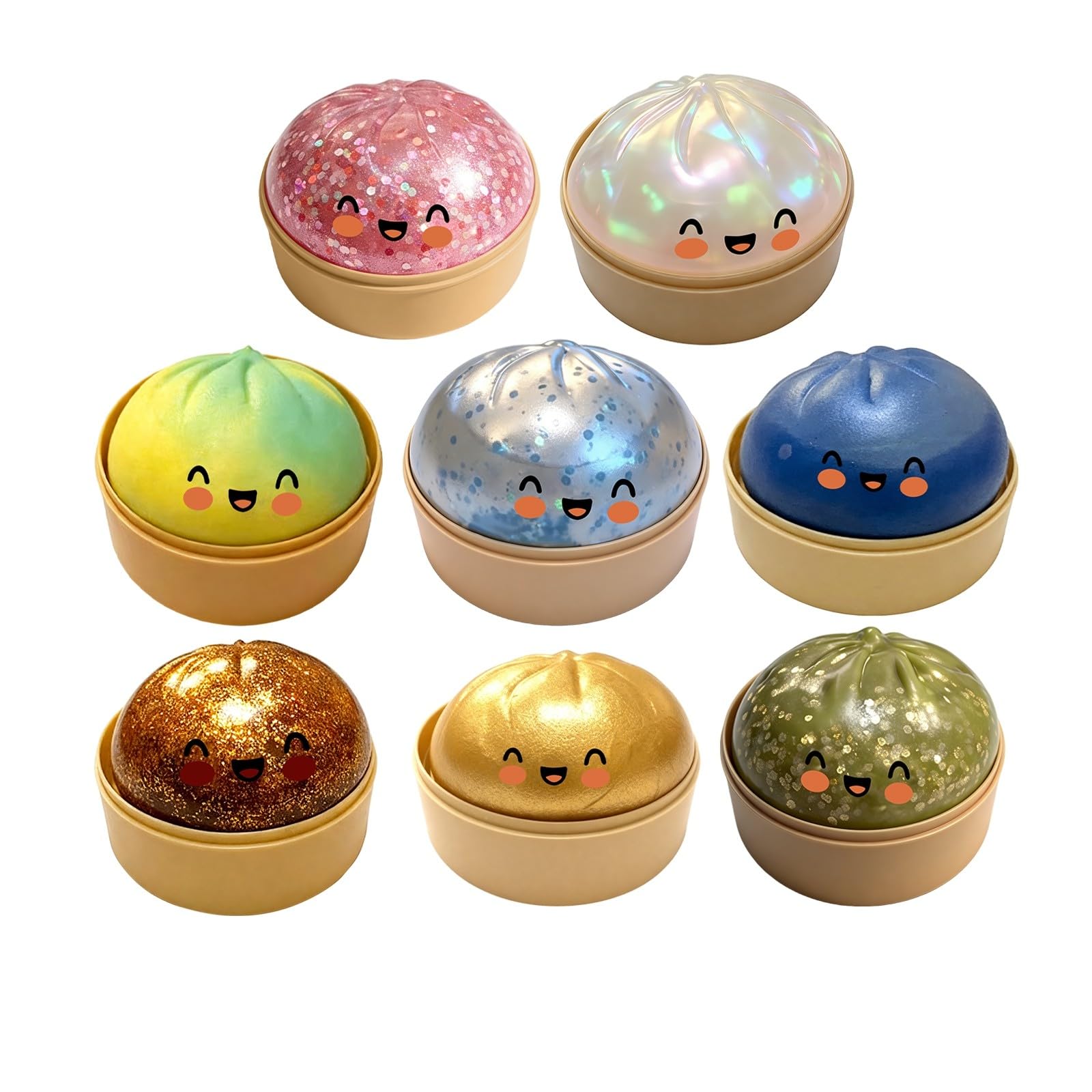 Dumpling Squishies 2026, Squishiest Bun Dumplings with Steamer Box, 10 cm Glitter Dumpling Dampfgarer, Giant Extra Large Squishy Dumpling Stress Relief Sensory Ball Anxiety Relief Toys Kids & Adults