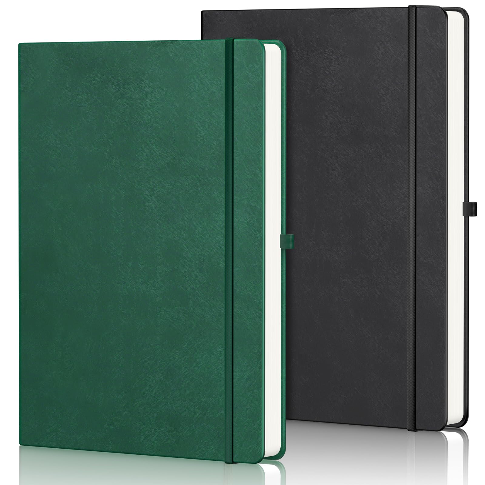 Yarotm Cuaderno A4 Rayas - 2 Pieza Libreta Notas Cuero PU - 21.6x28cm A4 Cuaderno de Notas - 100g/m² Papel Lineas Bloc de Notas - 200 Páginas Notebook Trabajo Escritura (Negro+Verde)