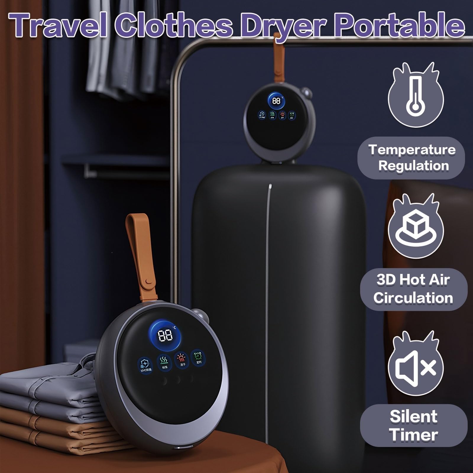 Secadora Portátil Con Tecnología De Aire Caliente De 360° Y Bolsa Seca, Ajuste De Temperatura De 65℃/75℃, Minisecadora De Ropa Con Temporizador De 9 Horas, Funcionamiento Silencioso