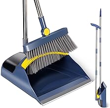 Masthome Dustpan and Brush Long Handle, Rotatable 180 Degree Broom, Dustpan Set with Adjustable Handle and Teeth Combs for Indoor Cleaning, Blue