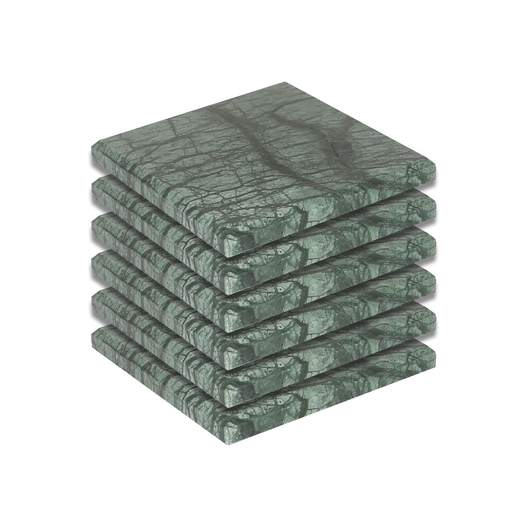 Argon Tableware Green Marble Coasters - 10cm - Pack of 6 - Square Drink Placemats Reusable Dining Table Drink Coaster Placemats Drinking Glass Mat Cup Bar Mats for Table Setting, Restaurants