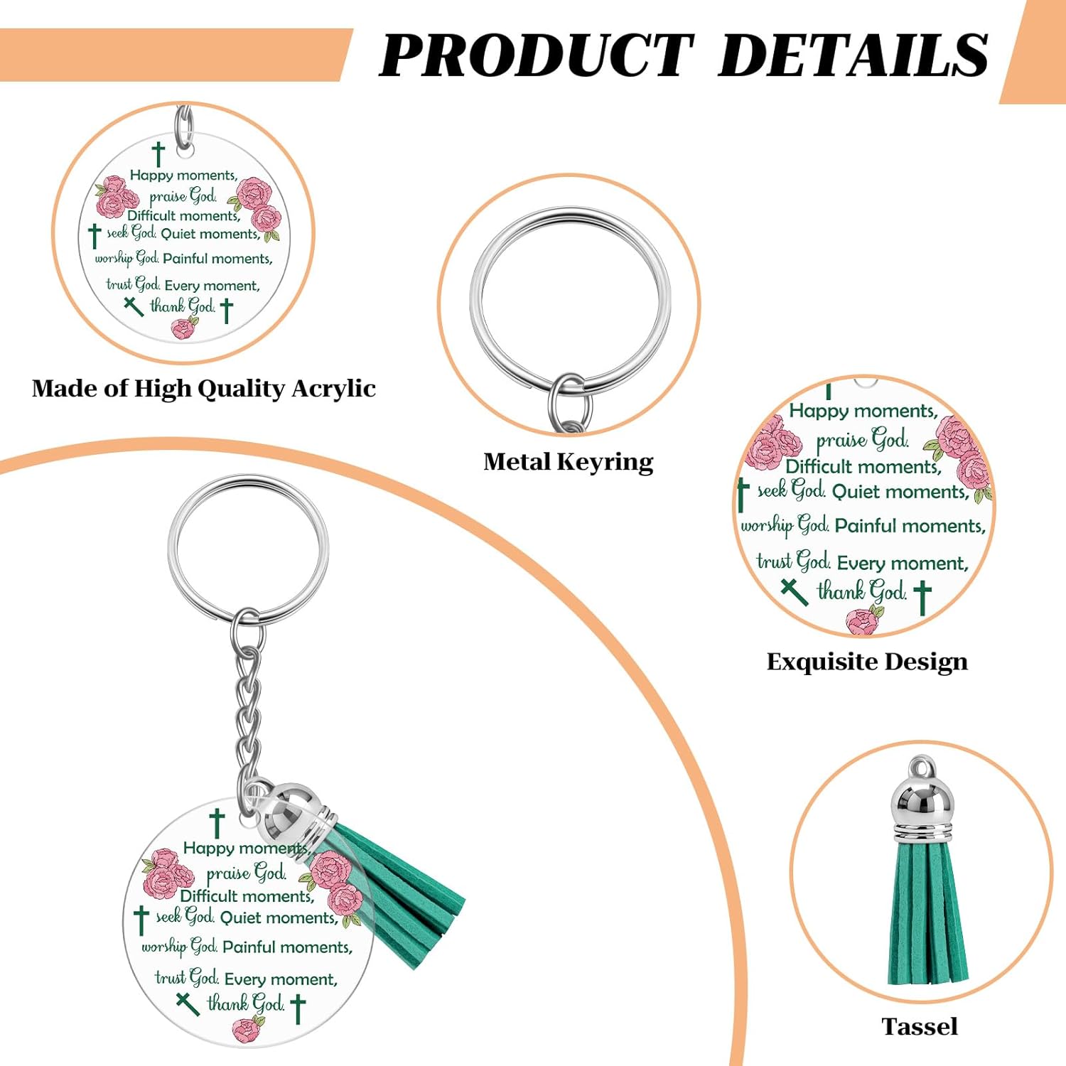 8Pcs Faith Christian Keychain for Women Bible Verse Religious Gifts for Pastor Friend Inspirational Bible Verse Key Chains Bulk for Friend Mothers Day Christmas Birthday Encouragement Keychains Bulk - Image 2