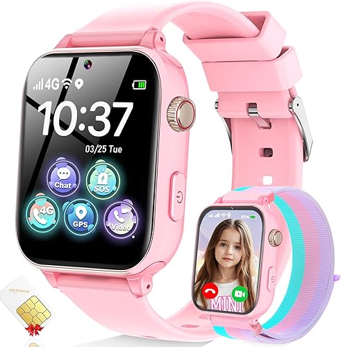 MOKAST Reloj inteligente para niños y niñas, reloj para niños de 4 a 12 años, relojes con pantalla táctil con 15 juegos, cámara de video,