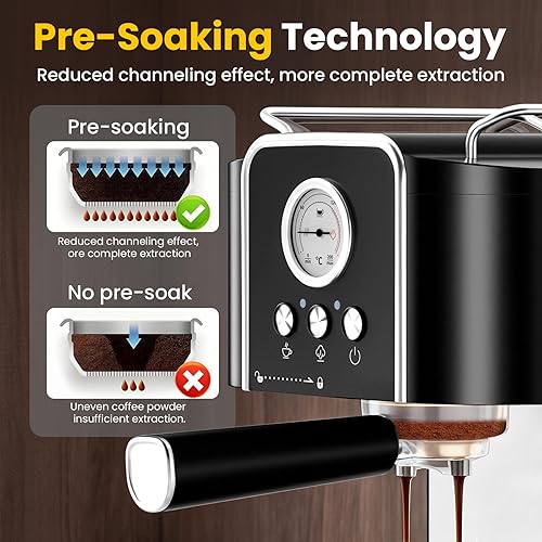 Miniatura 3 de Cafetera profesional de 20 bares, semiautomática con vaporizador de leche, máquina todo en uno con tanque extraíble de 1.8 L para capuchino con