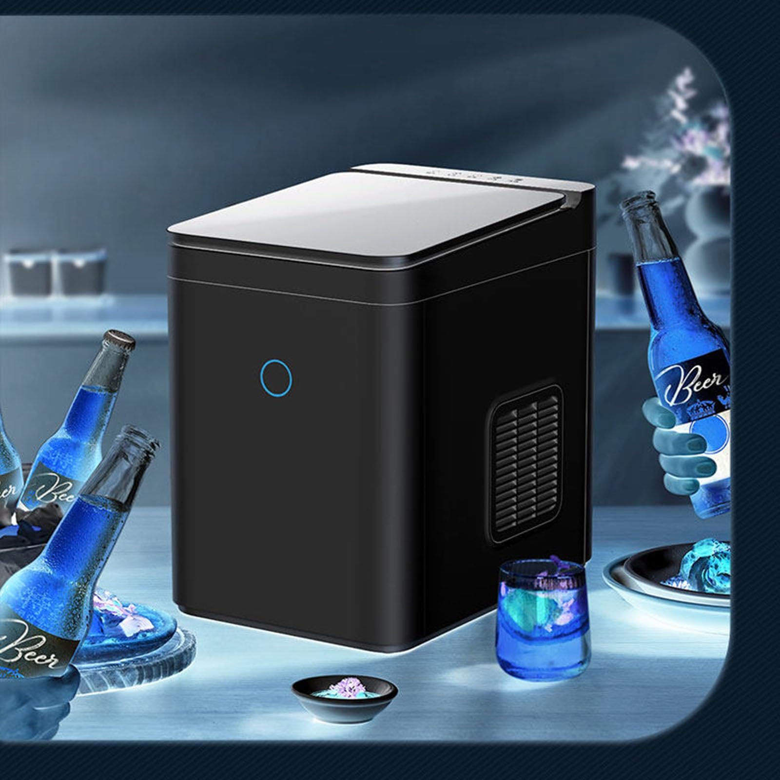 Máquina de Hielo Portátil,Pequeña Máquina de Hielo,Sonda de Sensor Infrarrojo,Salida De 24 Horas 12kg,Adecuada Para Picnics Y Camping