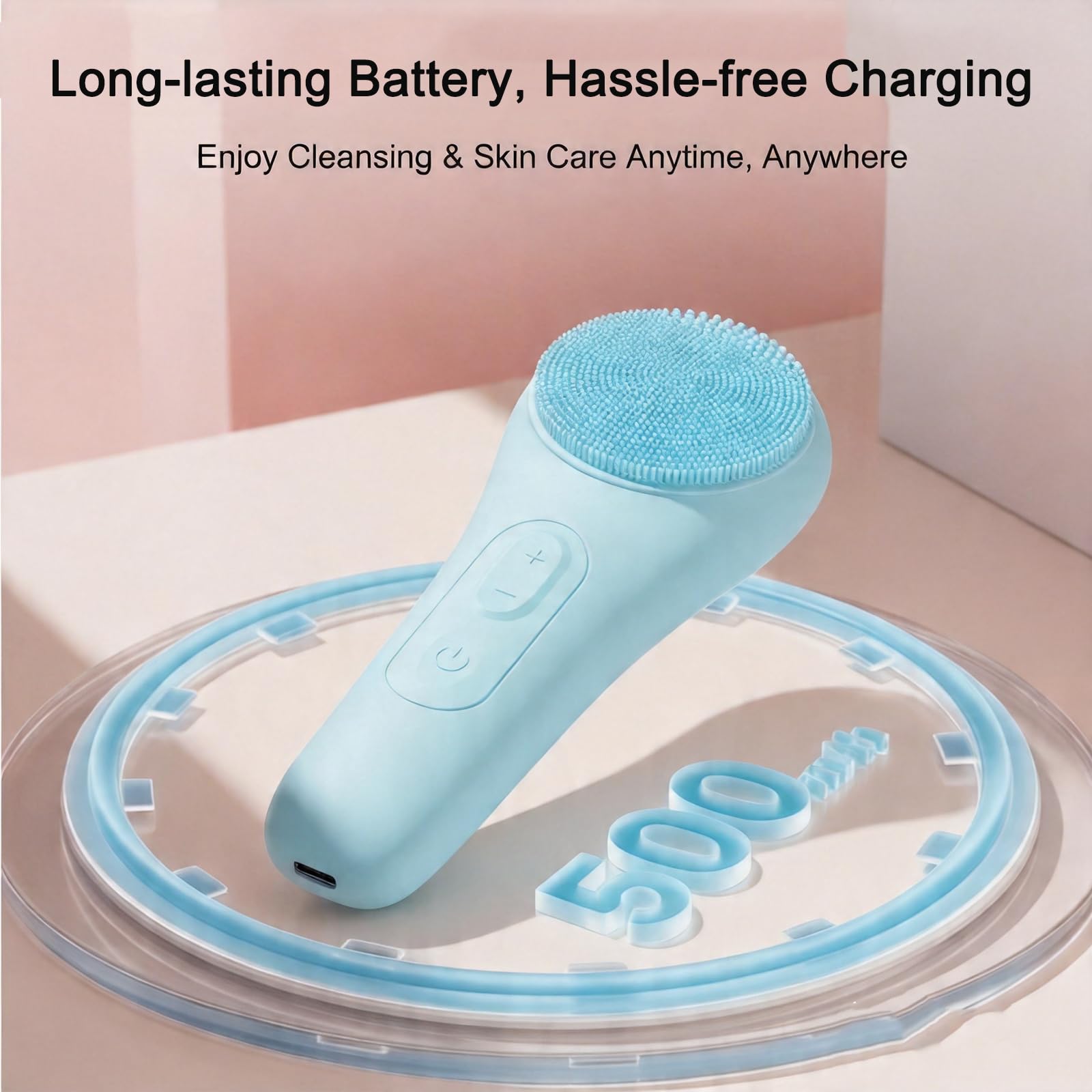 Silikon-Gesichtsreinigungsbürste, 500 mAh, wiederaufladbarer Gesichtsschrubber, IPX7 wasserdicht, elektrischer Gesichtsschrubber mit 5 einstellbaren Stufen, für Tiefenreinigung, Peeling und Massage