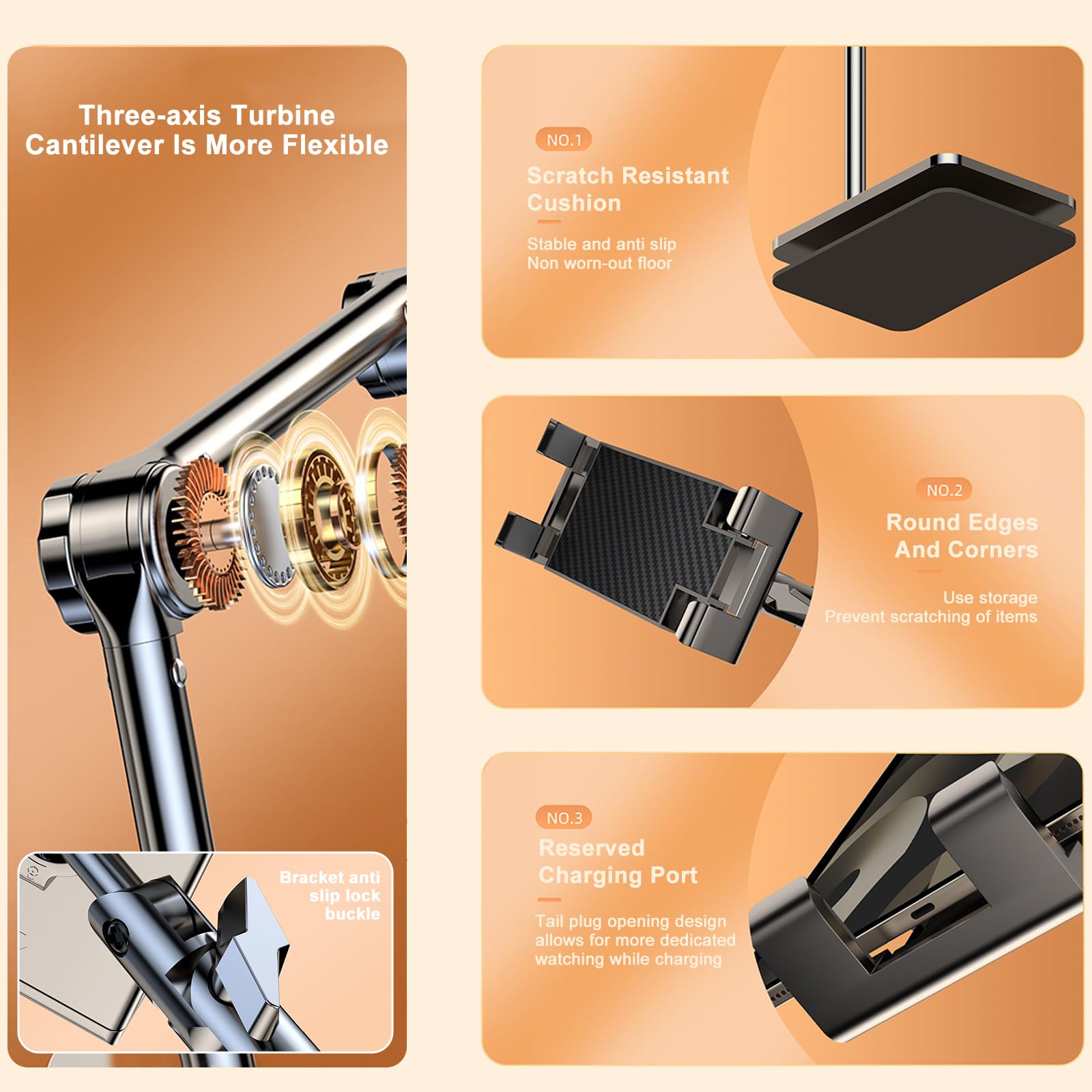 Supporto per tablet, girevole a 360 gradi, regolabile in altezza, in metallo, estensibile, per palestra, letto, iPad, iPhone, Kindle, e-reader (2 segmenti)