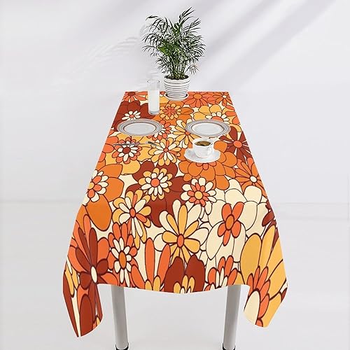 Miniatura 971 de Mantel floral hippie, diseño retro de los años 70, naranja, rosa, azul, floral, bohemio, estampado estético de margaritas, para fiesta, picnic