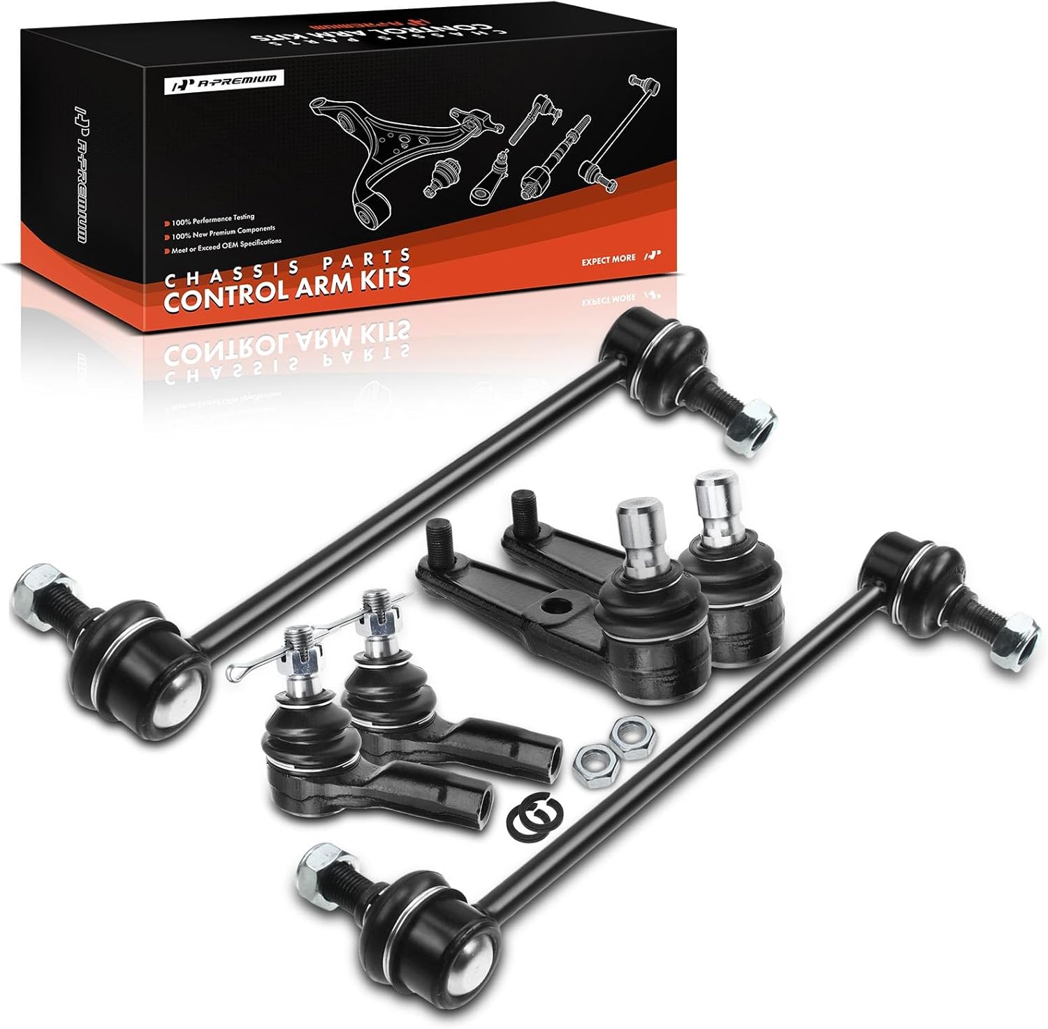 A-Premium Set of 6, Rear Sway Bar Link, Front Lower Ball Joint, Outer Tie Rod End, Compatible with Mazda Protege 1995 1996 1997 1998