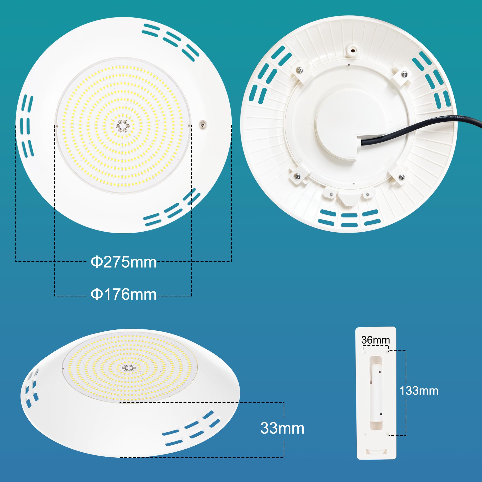 35W Foco Piscina LED RGB de Superficie, Lámpara Piscina Multicolor Regulable 1400lm, Ø275mm, Temporizador 2/4/6H, Luz Piscinas Impermeable IP68 Relleno Resina con Control Remoto, 12V AC