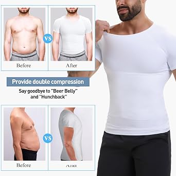 SLIMBELLE Body Shaper for Men V-Neck Elastic Slimming Waist Trainer Tummy Control Compression Shirt Men Base Layer Undershirts Compression top Shapewear