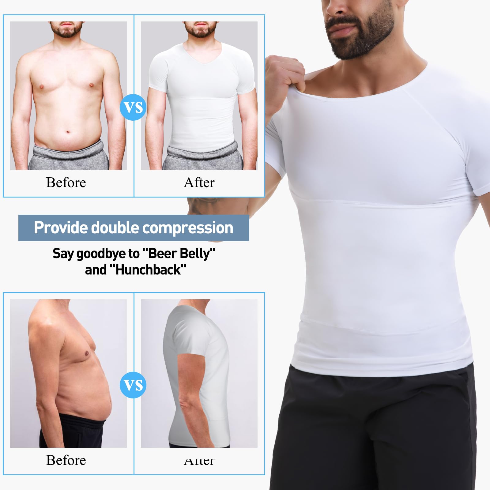 SLIMBELLE Camicia a compressione per gli uomini con scollo a V Elastico Dimagrante Vita Trainer Controllo della pancia Body Shaper Uomini Strato di Base Magliette Compressione top Shapewear