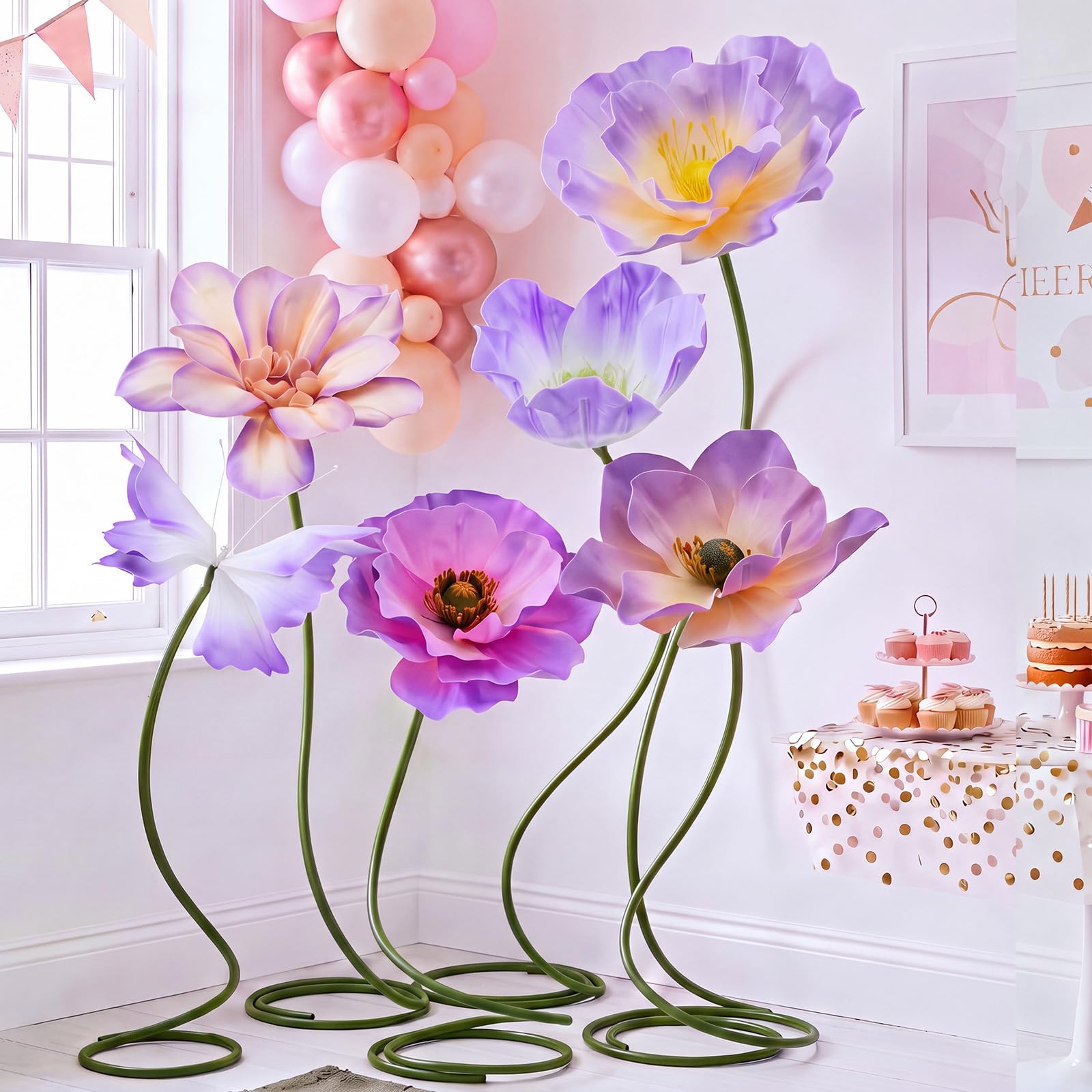 Yinder 6 Pcs 6Ft Giant Artificial Flowers with Stand for Wedding Party | 6 ft Adjustable…