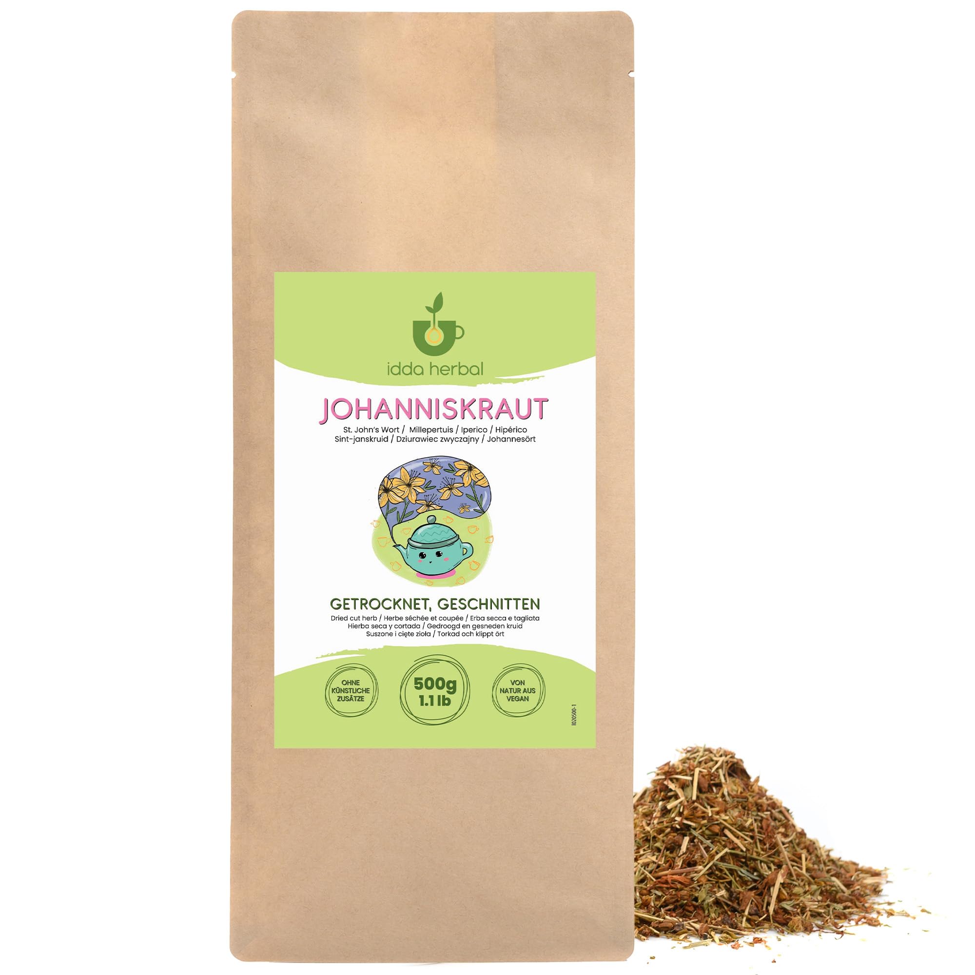 IDDA Herbal St. John's Wort Tea 500g 1.1 lb, Dried and Cut St. Johns Wort Herb, Herbal Loose Tea