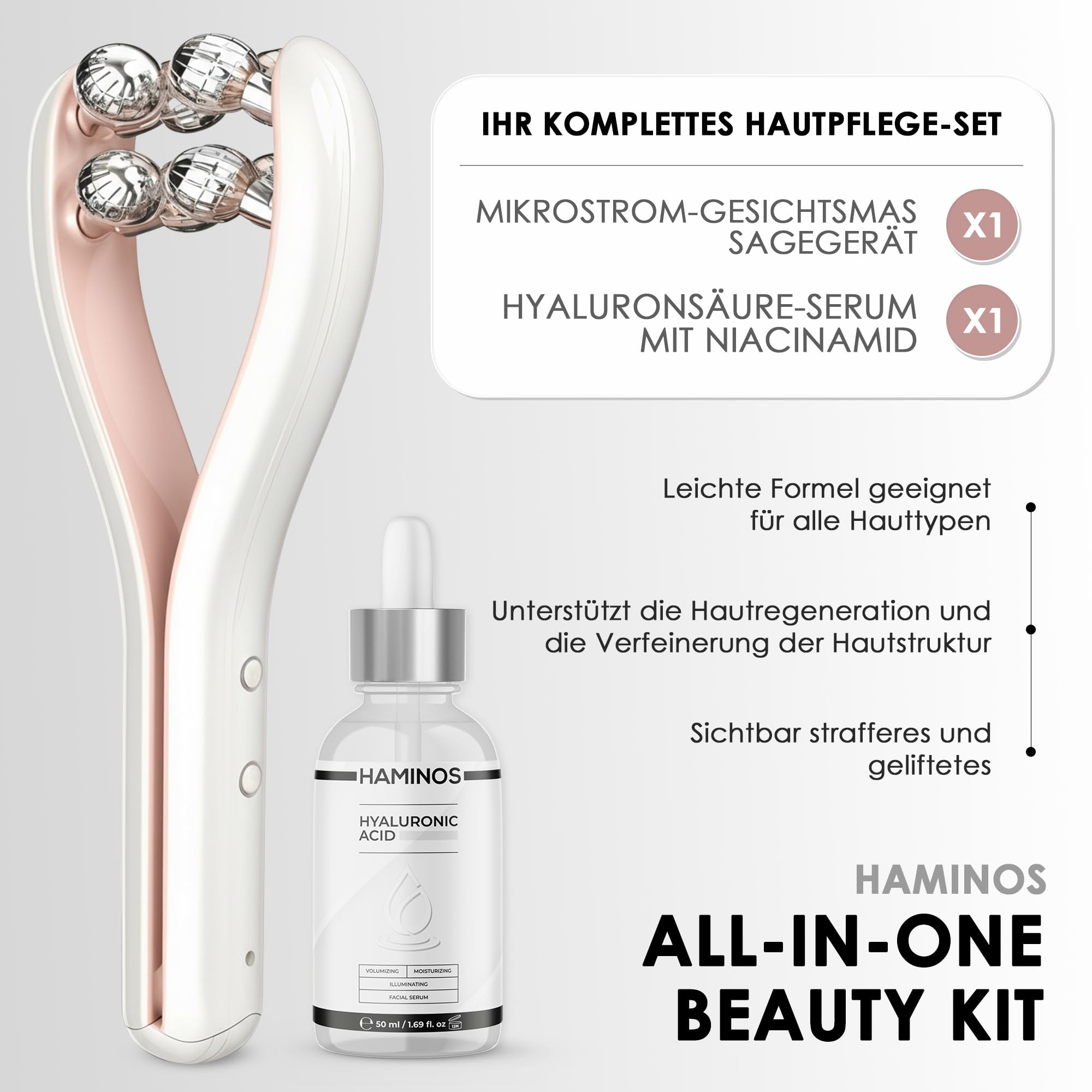 Mikrostrom Gesichtsmassagegerät mit 3D Roller - Gesichts- & Körperformwerkzeug für Kiefer, Nacken, Arme und Beine, 3 Intensitätsstufen, wiederaufladbar (Verwendung mit leitfähigem Gel)