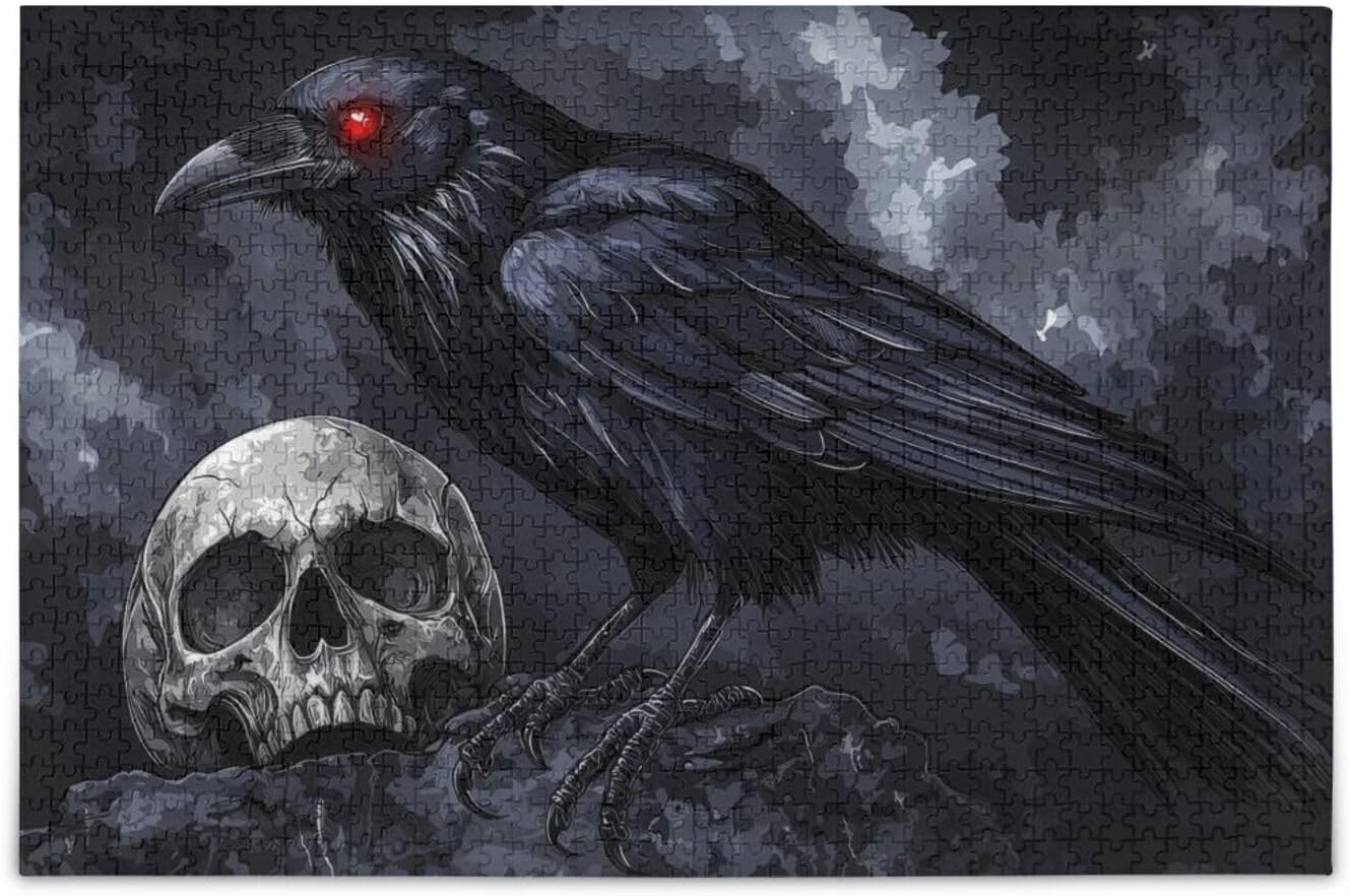 Raven Skull Dark Jigsaw Puzzle for Adults 500 Pieces, Impossible Challenging Hard Difficult Puzzles for Adults Jigsaw Puzzles for Party Entertainment Family Games