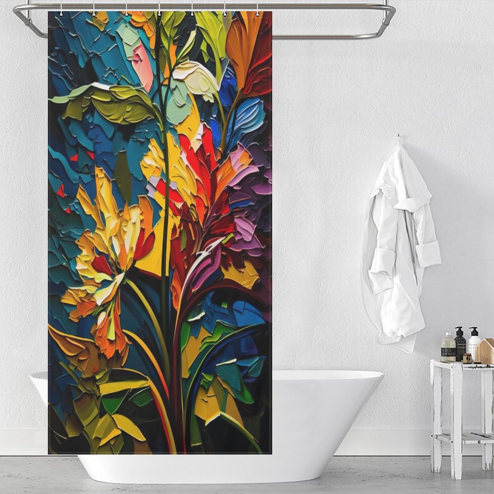 Rideaux de douche pour salle de bain plantes colorées tissu polyester imperméable lavable domicile