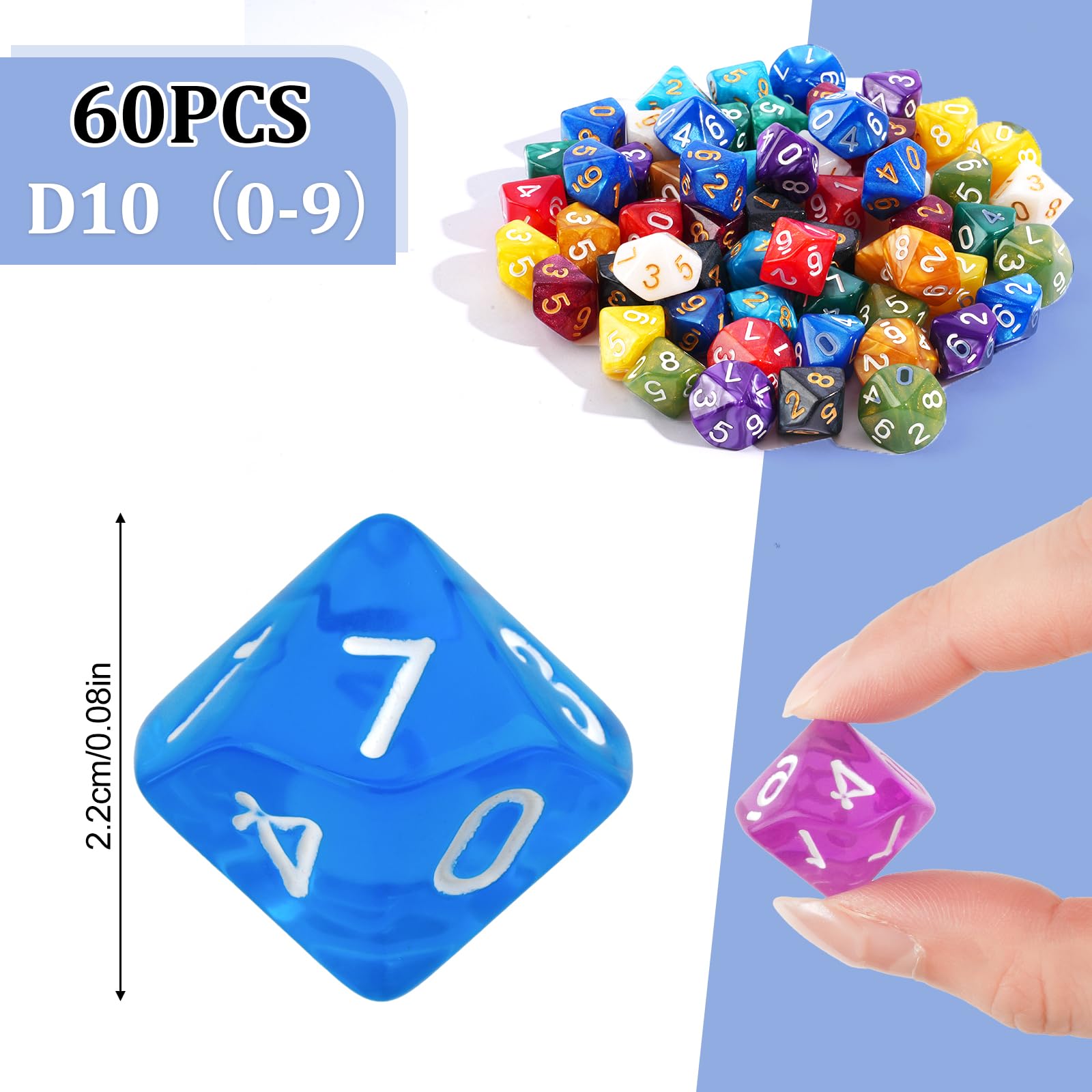 Set di dadi poliedrici, 60 pezzi, in acrilico, D10, per giochi da tavolo D&D/RPG/MTG, gioco di carte, gioco di ruolo per attività di intrattenimento, locali ricreativi (12 colori)