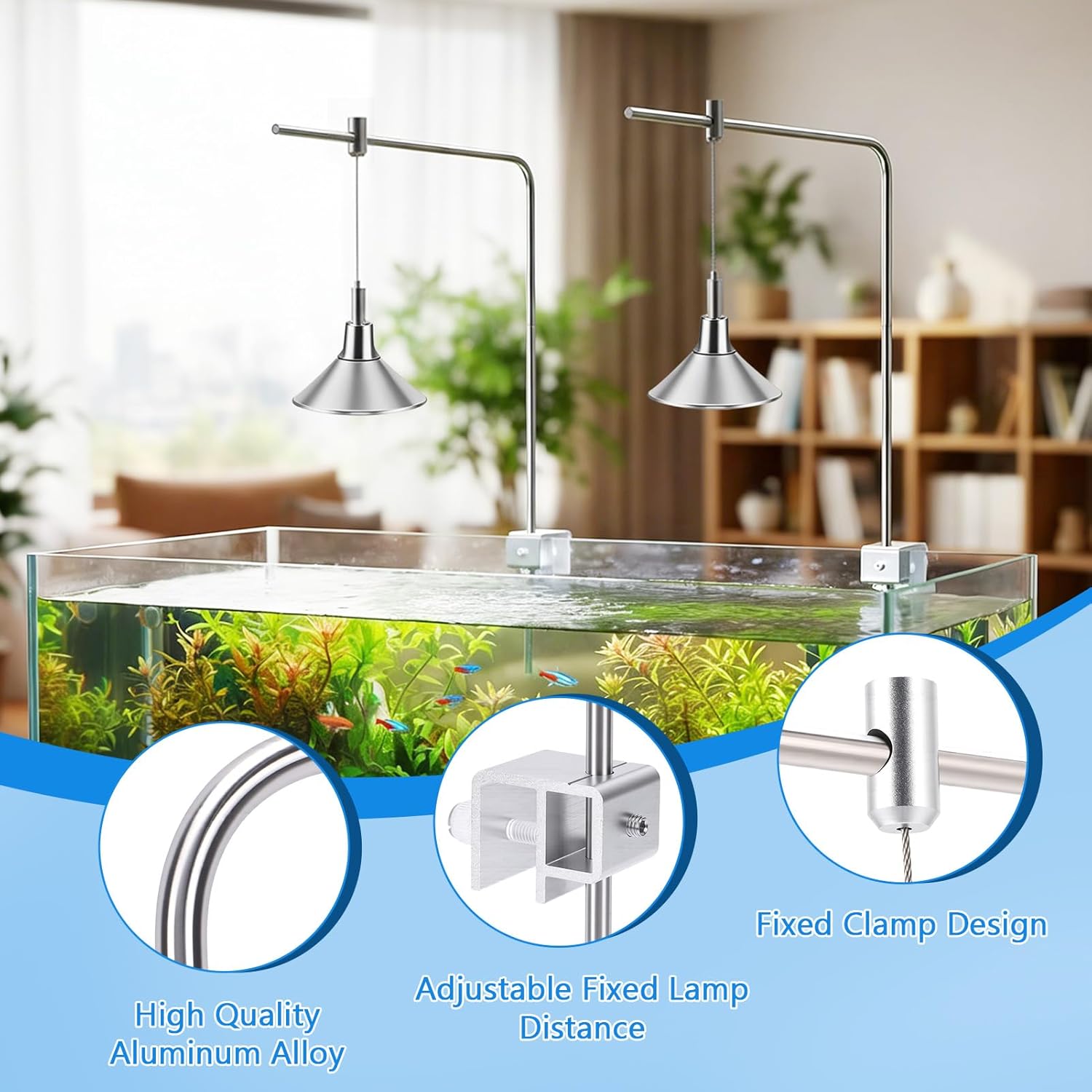Aquarium Light Riser, 2PCS Aquarium Light Hanging Kit, Adjustable Height Stainless Steel Aquarium Light Stand Holder Bracket for Freshwater & Saltwater Aquariums, 15.74×9.84in (Without Crystal Clip)