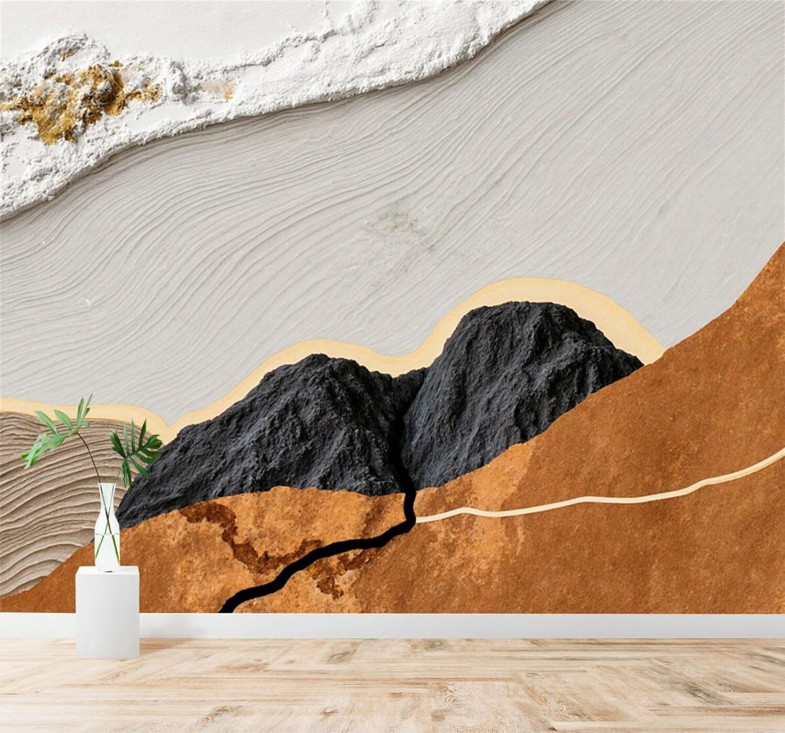 XLMING Abstract Mountain Scenery Textural Layers Earth Tones Art 3D Wallpaper Silky Texture Home Study Office Grey Dining Room Sofa Bedroom Living Room TV Backdrop-430cm×300cm