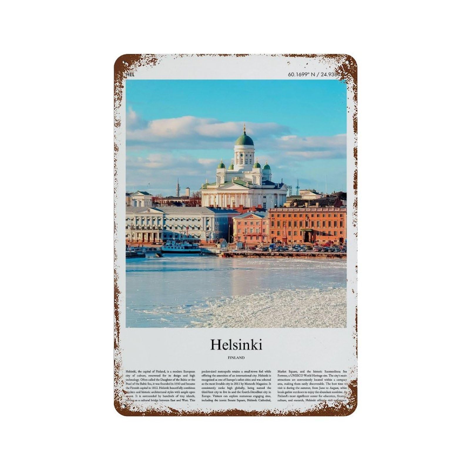 xiaoxiaoshen Helsinki Finland City Scenery Wall Decor Art Metal Tin Poster Modern Home Decor Art Home Bar Shop Decorations Vintage Sign 30x20cm