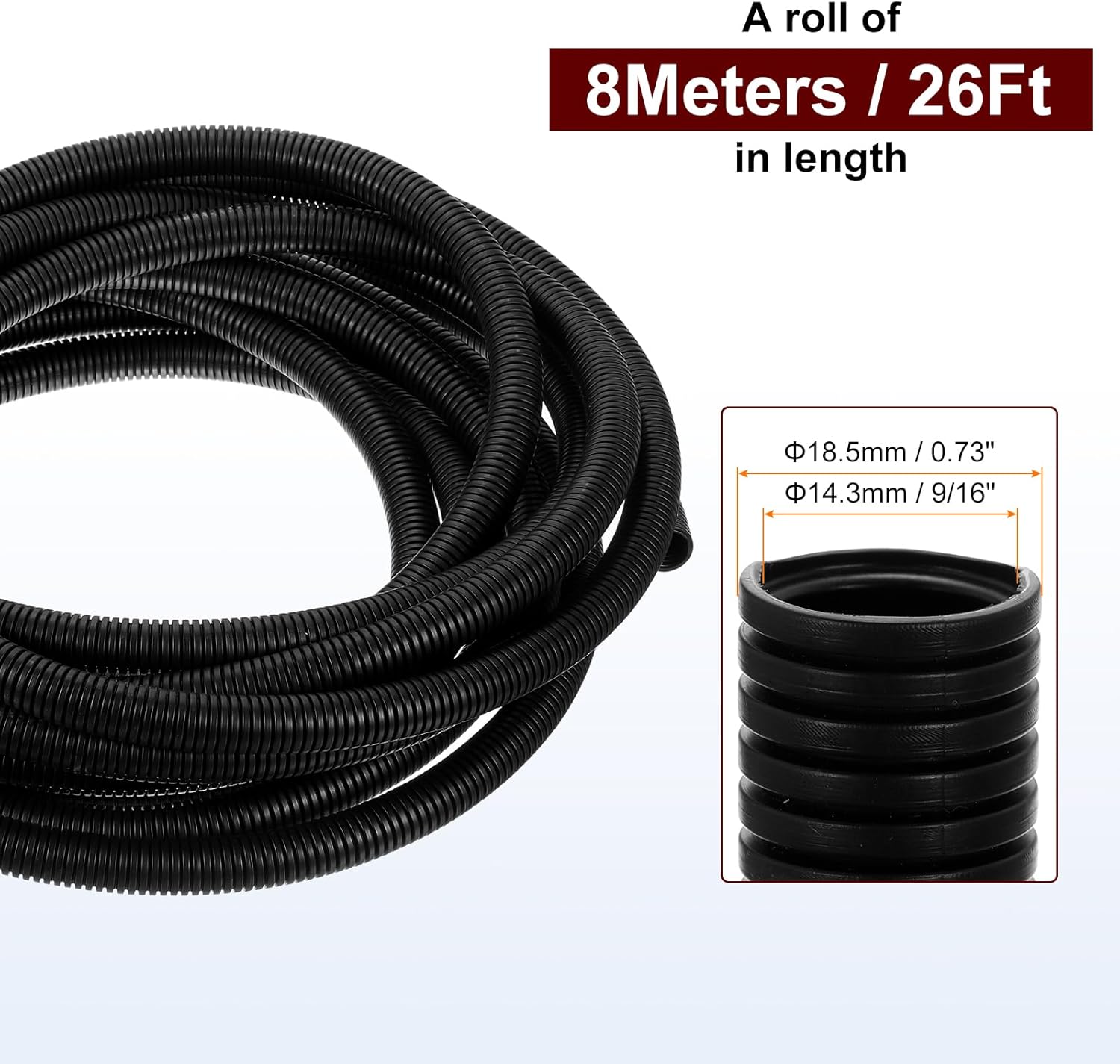 HARFINGTON Wire Loom Tubing 26FT - 9/16 inch, Wire Conduit Hose Cord Protector Cable Sleeves Flexible Electrical Wire Cover