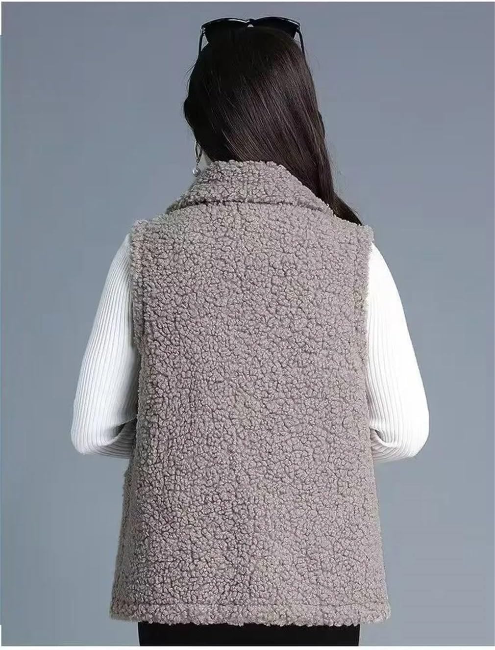 Women's Button Lamb Waistcoat Fall Winter Single Breasted Warm Thick Fleece Vest Sleeveless Jacket